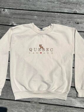 Gildan Cream Quebec Canada Embroidered Crewneck Sweatshirt